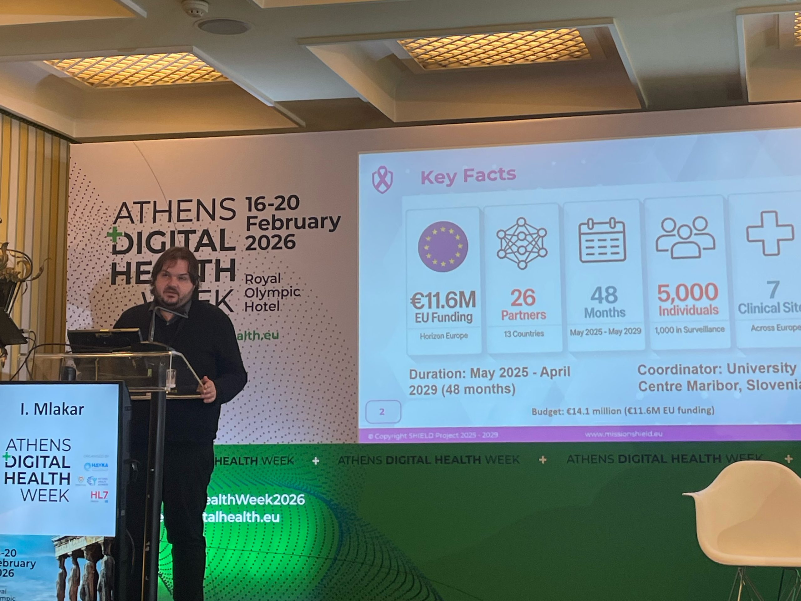 Izidor Mlakar presenting Shield project at the Athens Digital Health Week